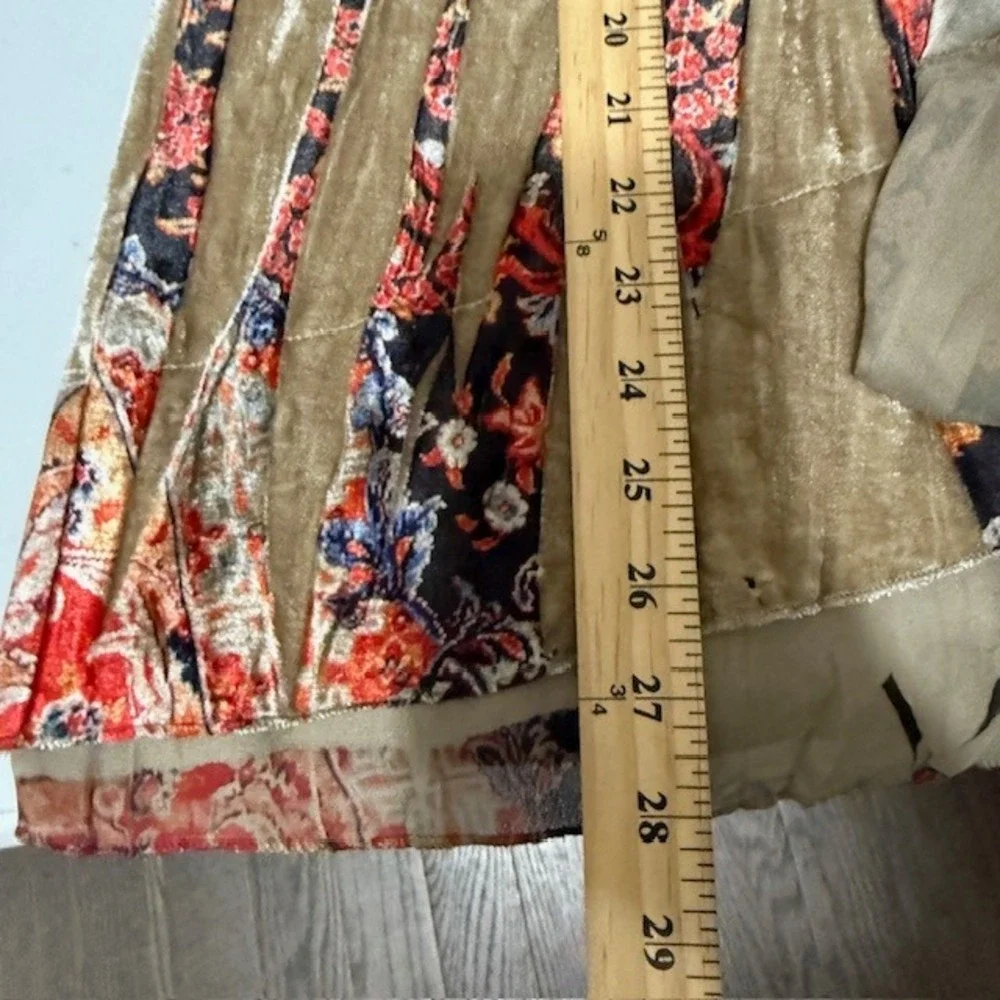 Boho Velvet Floral Kimono Cardigan Gold Rust Open Front Wrap Large Whimsigoth